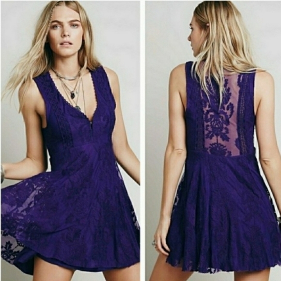 Free People Dresses & Skirts - Free People Reign Over Me African Violet lace crochet boho dress
